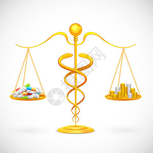 胶囊和钱杖梁平衡与药物和硬币的插图插画