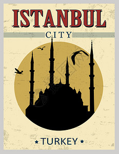 伊斯坦布尔清真寺来自伊斯坦布尔的蓝色清真寺用震动风格海插画