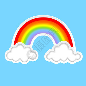 东方雨虹与云彩和虹的背景插画