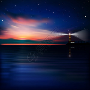 与日落和灯塔的抽象海背景图片