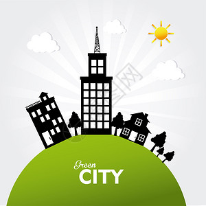 草地矢量插图上的绿色城市设计的图片
