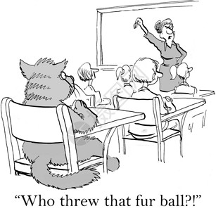 卡通插图猫在课堂上扔了个毛球谁把毛球扔图片