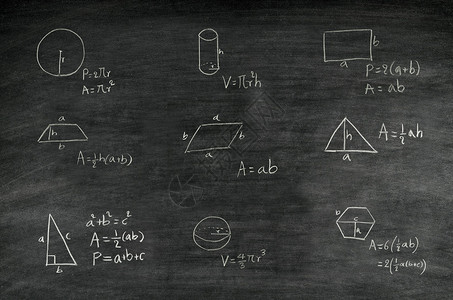写在黑板上的几何形状的数学公式图片