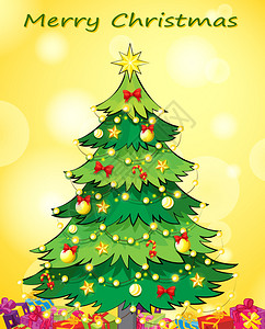 带有绿色圣诞树的圣诞节卡模板插图Chri图片