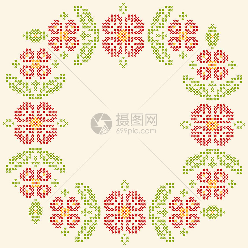 乌克兰传统民族风格的交叉丝雀刺绣花框红色和绿色图片