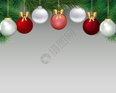 圣诞背景与冷杉树枝和球图片