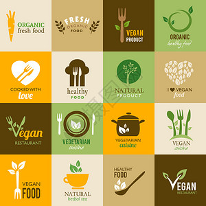 代表健康食品和有机产品的图标集合图片