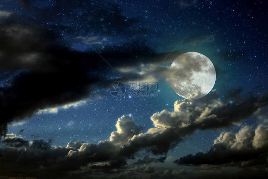 展示一个有趣的满月在星夜与图片