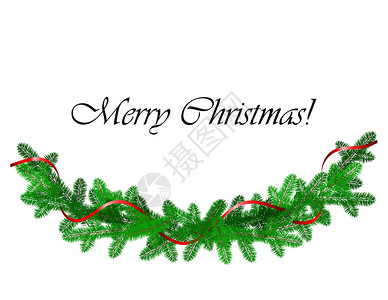 圣诞边界与松枝和红丝带隔离在白色图片