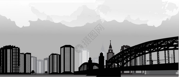 灰色天空背景下的城市全景图图片
