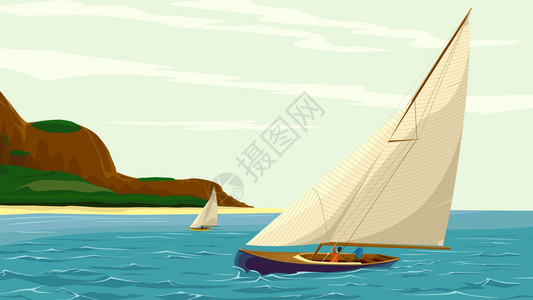 以卡通风格展示体育帆游艇对抗岛背景图片