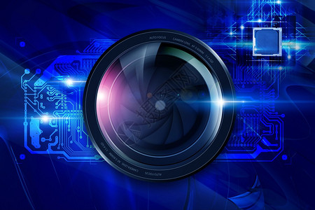 相机镜头和电路板数码摄影概念图片