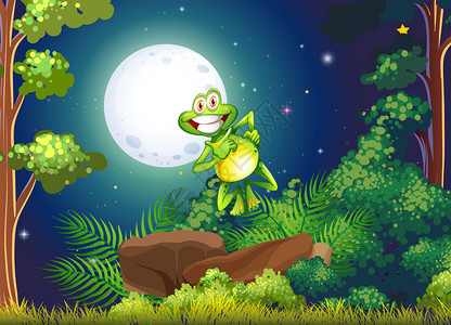 一只微笑的青蛙在森林里的插图图片