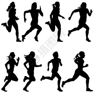 巷道一组剪影短跑运动员女矢量插图设计图片