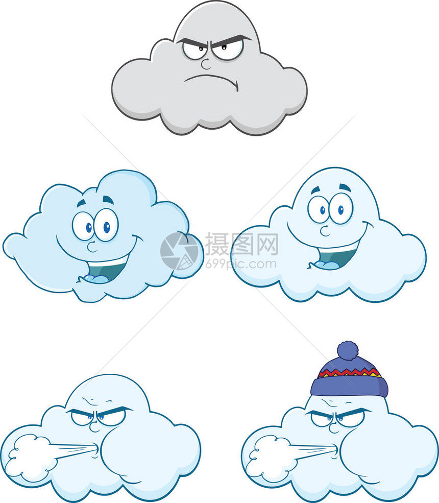快乐愤怒的云朵卡通人物套装合集图片