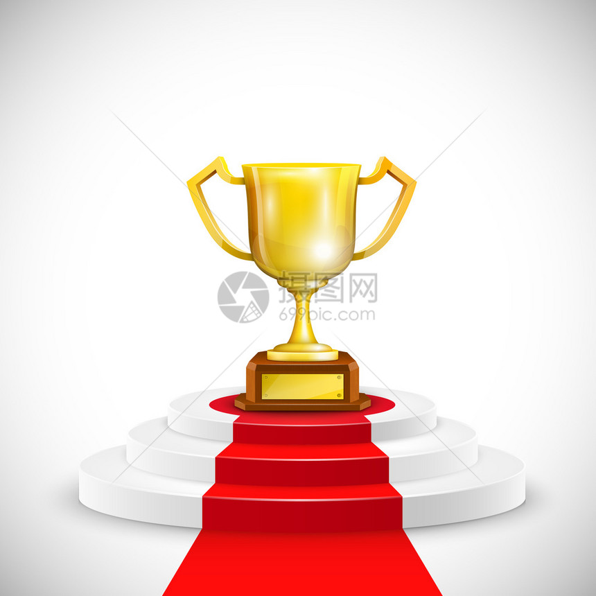红地毯和奖杯的领奖台矢量插图图片