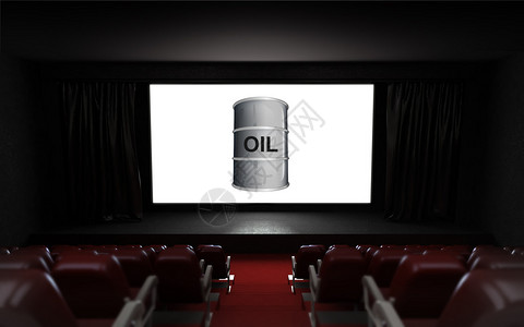 在屏幕插图上刊登汽油桶广告的空电影放映厅用汽背景图片