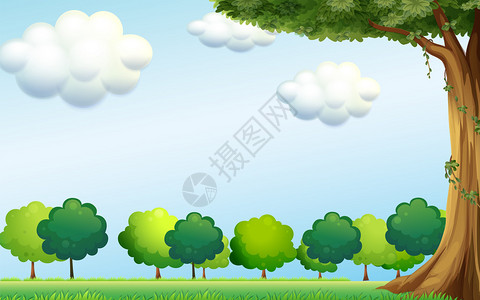 蓝天和绿树的插图图片