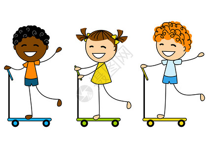 滑板车上的可爱小孩子背景图片