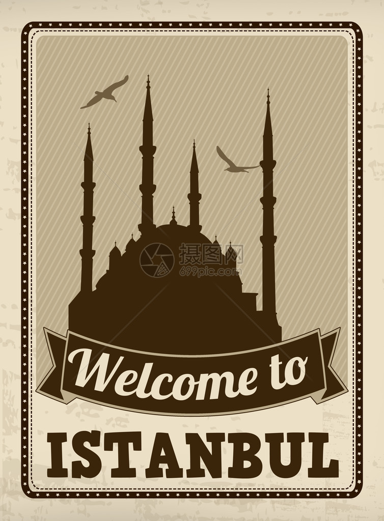 欢迎来到伊斯坦布尔使用古代风格海图片
