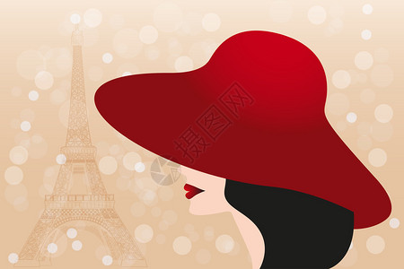 红帽子黑头发女孩和埃背景图片