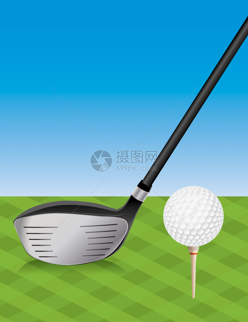 高尔夫球杆驱动器和发球台上的发球高尔夫球的插图矢量EPS10可用文件图片