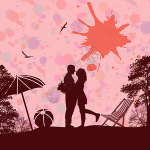 沙滩上的浪漫情侣背景彩色喷图片