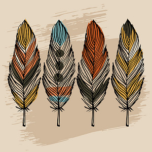 手绘五颜六色的羽毛民族矢量集图片