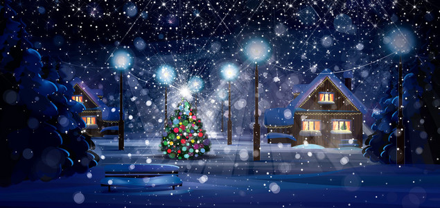 冬天的夜景圣诞节快乐图片