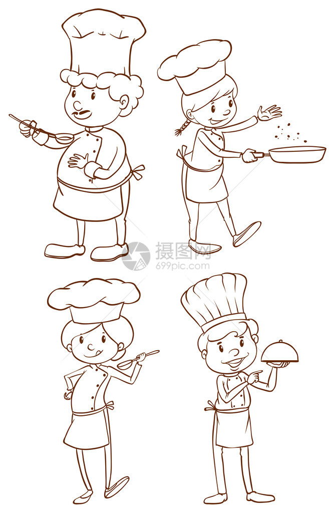 白色背景的厨师简单的草图插图片