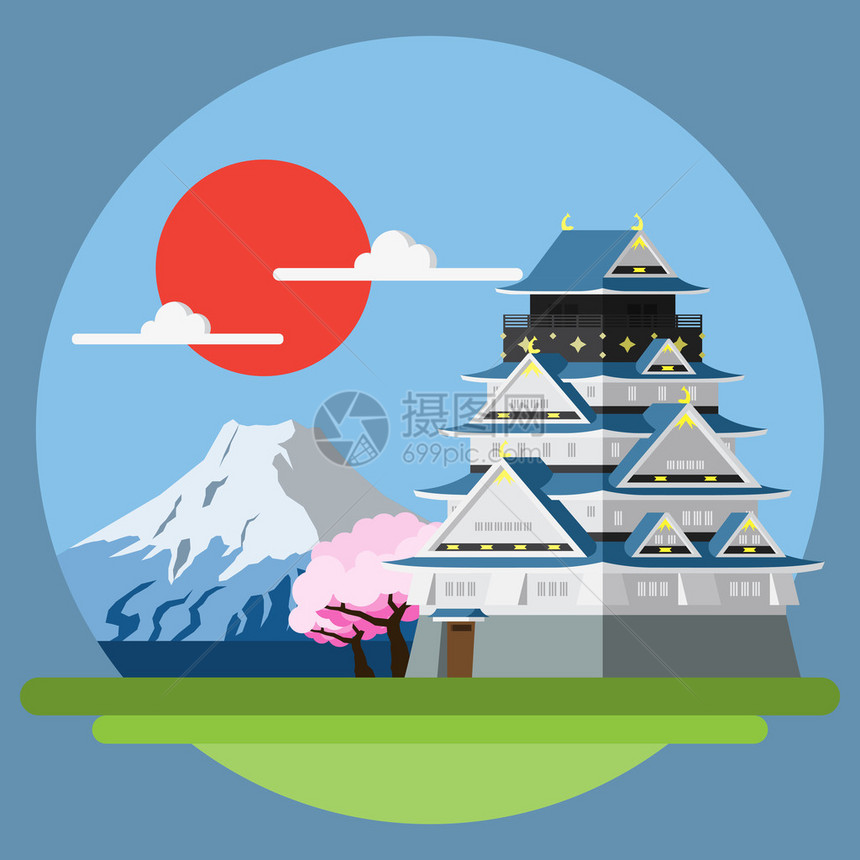 日本插画矢量的平面设计景观图片