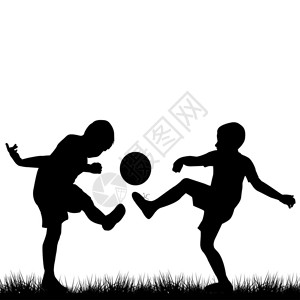 西米孩子们踢足球的剪影插画
