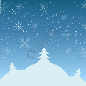 冬季景观与降雪和山脉的矢量插图图片