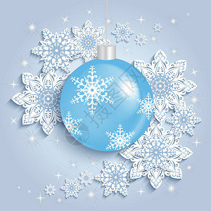 以白色蓝色和灰色的雪花和圣诞舞会来说明抽象背景图片