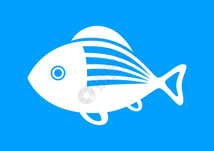 蓝色背景上的白色鱼图标背景图片