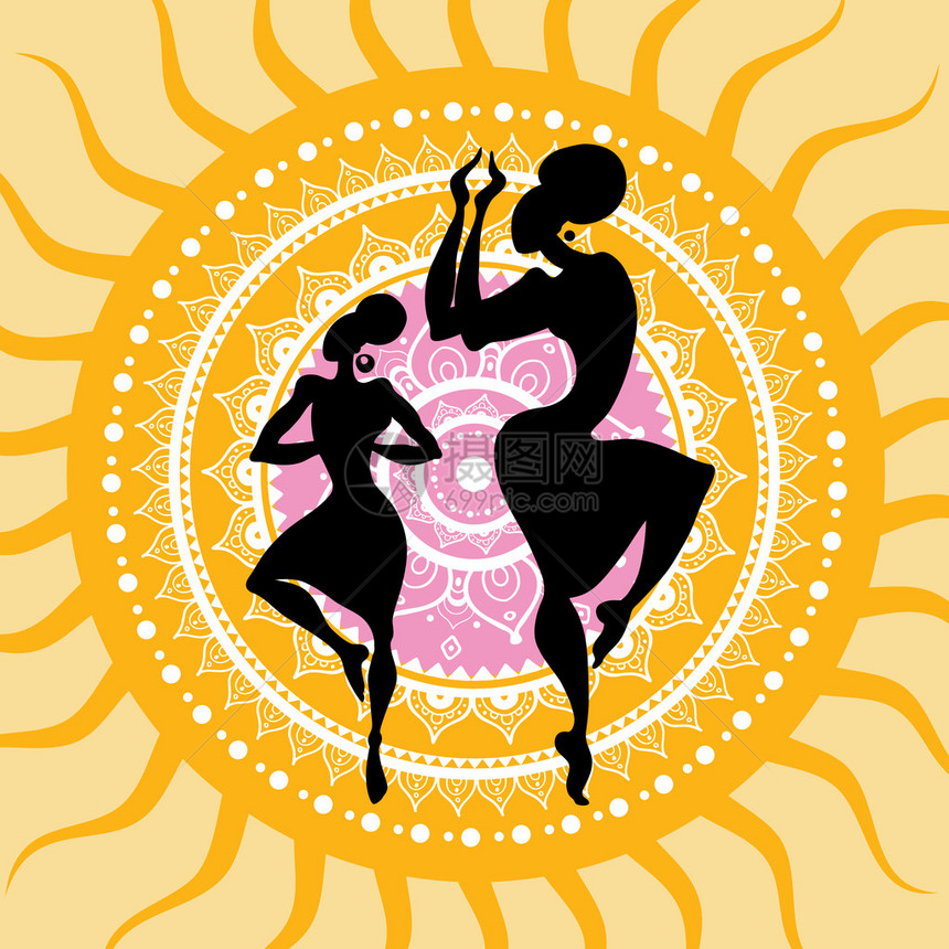 美丽的印度舞者双影带曼达拉太阳图片