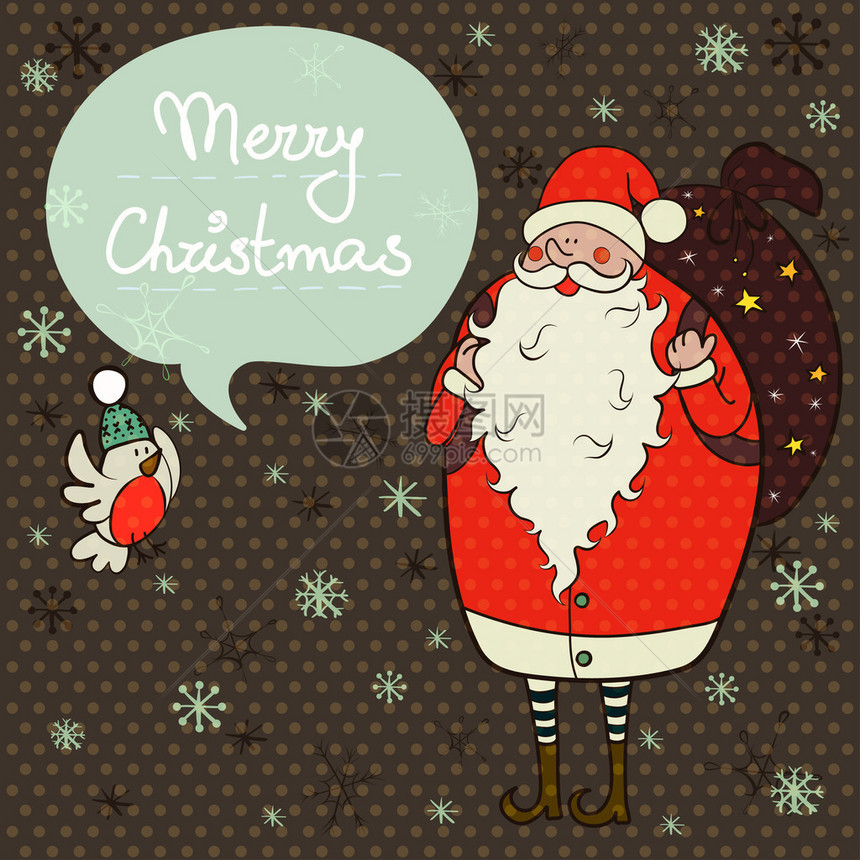 矢量圣诞邀请或贺卡模板滑稽漫画圣诞老人和小冬图片