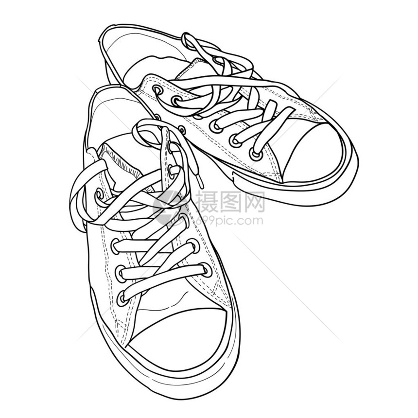 白色背景上的一对鞋以素描样式绘图片