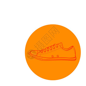 高帮帆布鞋以素描样式绘制的低运动鞋橙色圆形树胶的侧视图插画