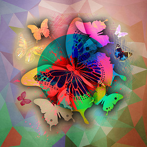 抽象多彩明亮的背景与蝴蝶图片