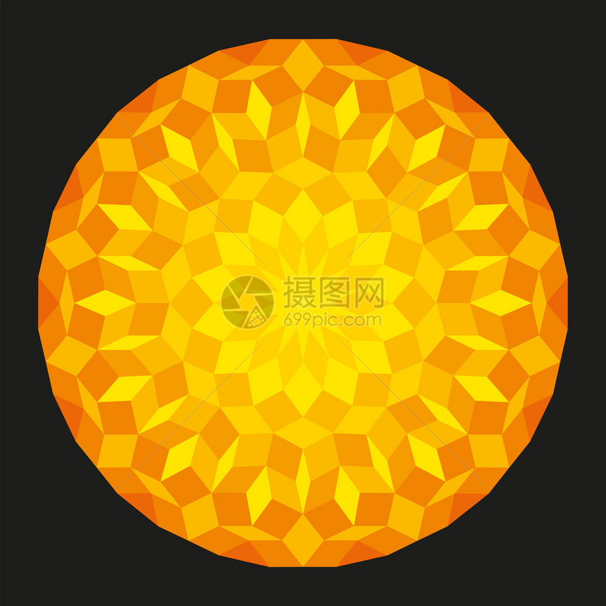 太阳来自黑色背景上的彭罗斯图案图片