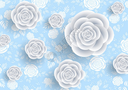 蓝色背景的抽象纸玫瑰插图B图片