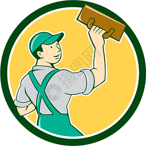 泥水匠砌筑工匠建筑工人站在用抹子看侧面的插图插画