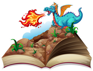 一本故事书和一条龙的插图图片