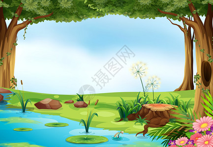 池塘室外场景的插图图片