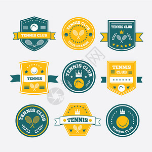 网球运动复古标志标签横幅或标志设计图片
