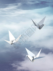 折纸鸟在天空中飞翔3d插图图片