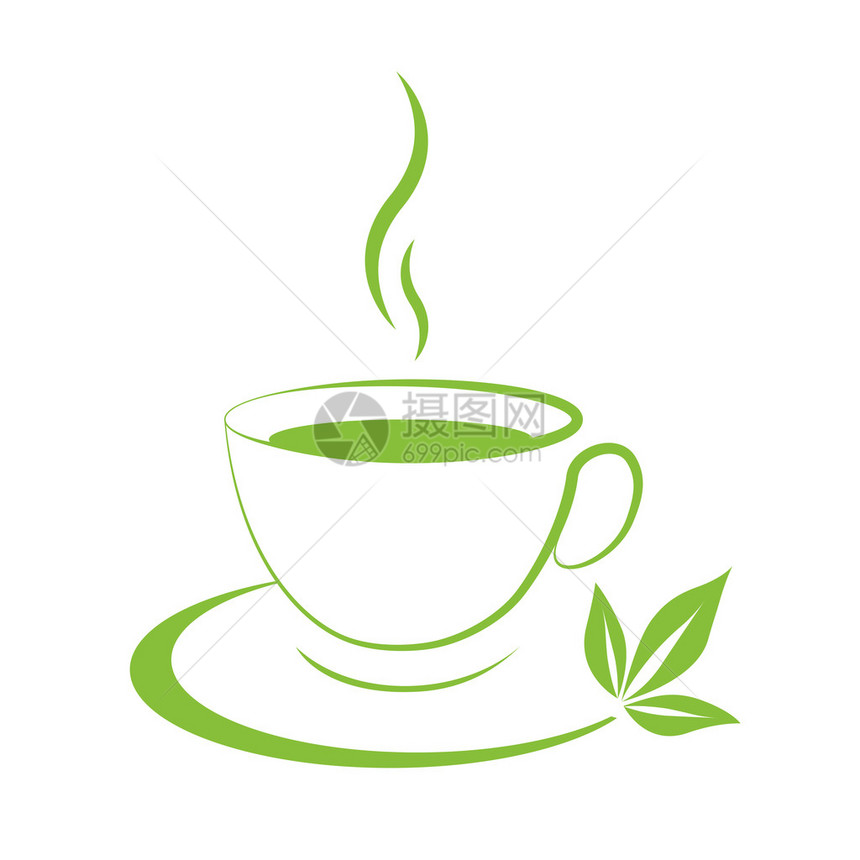 白色背景上的绿色茶杯图标图片