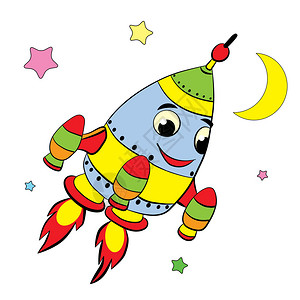 快乐太空火箭彩色卡通图片