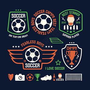 一组足球徽章和图标黑色背景图片
